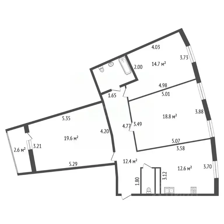 3-к кв. Санкт-Петербург ул. Сантьяго-де-Куба, 4к3 (83.4 м) - Фото 2