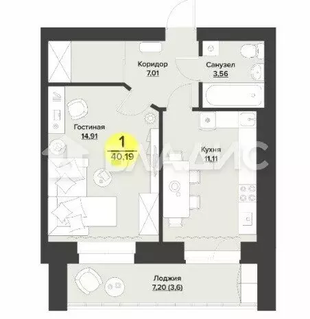 1-комнатная квартира: Йошкар-Ола, бульвар Данилова, 8А (36 м) - Фото 1