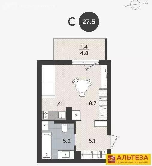 Квартира-студия: Калининград, Тихорецкая улица, 5 (27.5 м) - Фото 2