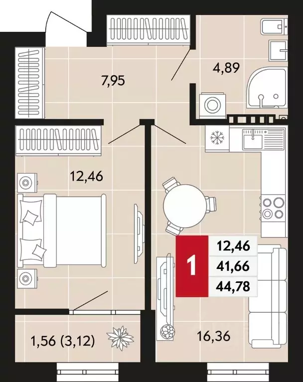 1-к кв. Свердловская область, Верхняя Пышма  (44.78 м) - Фото 1