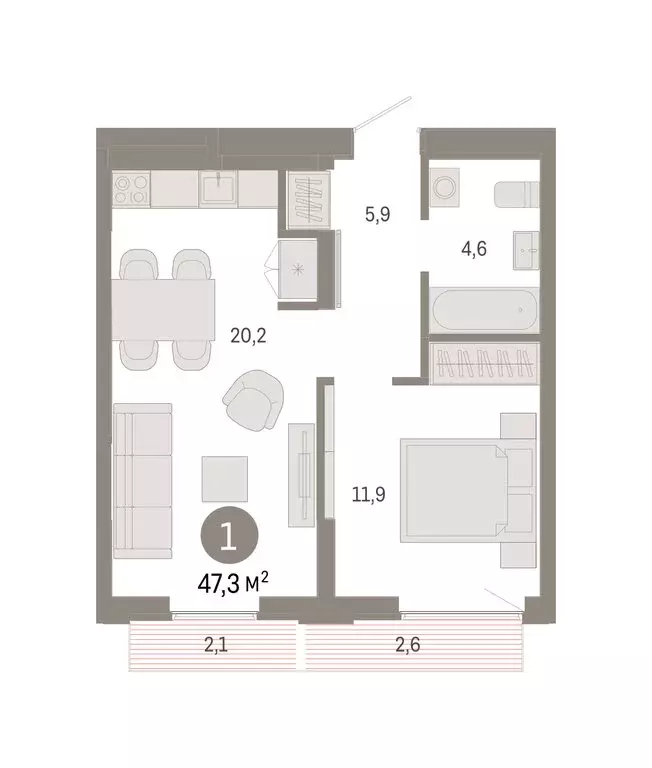 1-комнатная квартира: Екатеринбург, улица Гастелло, 19А (47.29 м) - Фото 1