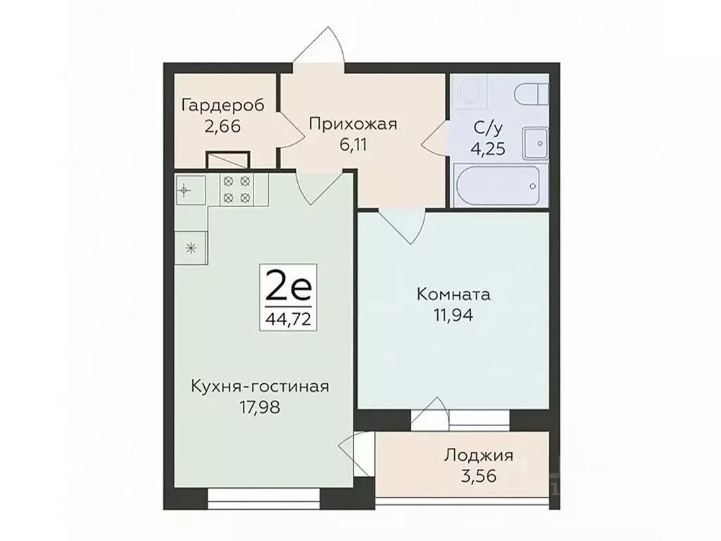 2-к кв. Воронежская область, Воронеж ул. Чапаева, 68Б (44.72 м) - Фото 0
