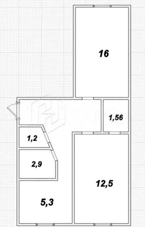 2-к. квартира, 45,7 м, 1/5 эт. - Фото 1