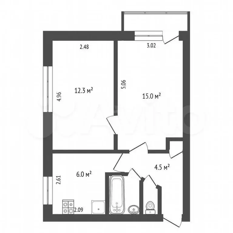 2-к. квартира, 40,9 м, 4/5 эт. - Фото 0