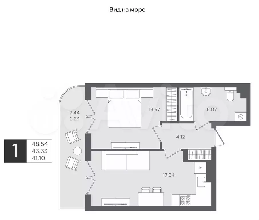 1-к. квартира, 49 м, 2/4 эт. - Фото 1