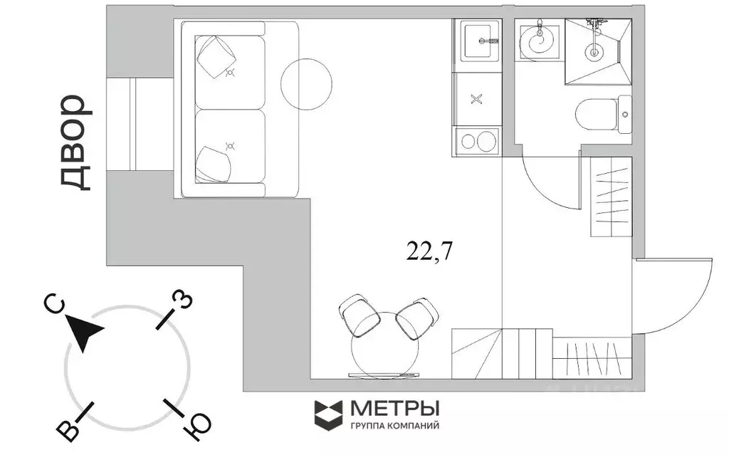Студия Санкт-Петербург Ропшинская ул., 1/32 (22.7 м) - Фото 0