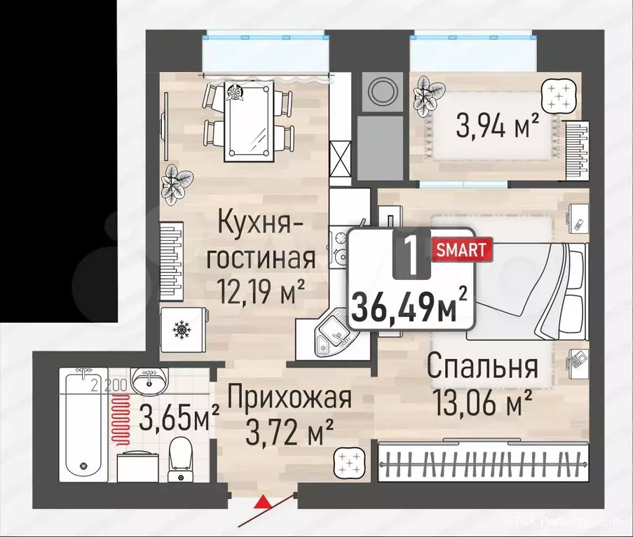 1-к. квартира, 36,5 м, 4/10 эт. - Фото 0