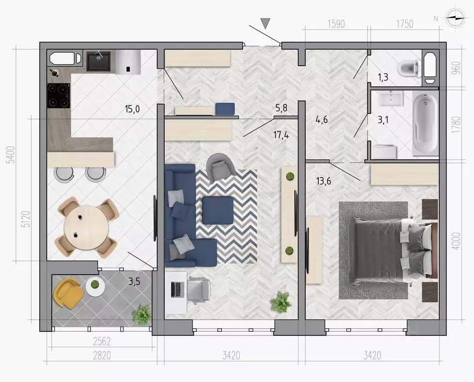 2-к кв. Воронежская область, Воронеж ул. Федора Тютчева, 105 (62.6 м) - Фото 1
