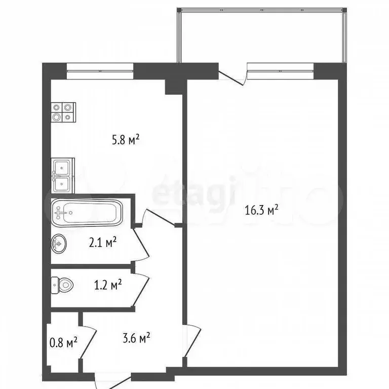 1-к. квартира, 29,8 м, 4/5 эт. - Фото 0
