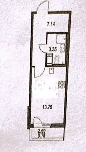 Студия Санкт-Петербург Богатырский просп., 2А (24.4 м) - Фото 2