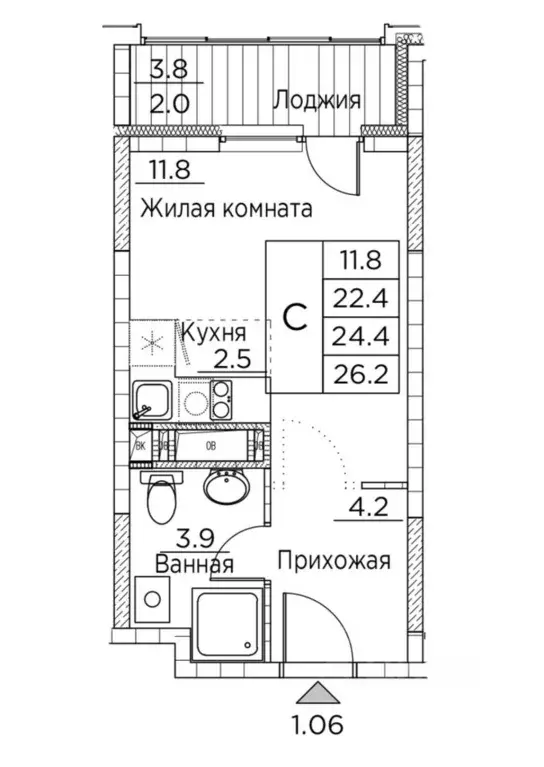 Студия Приморский край, Владивосток ул. Расула Гамзатова, 7к3 (26.2 м) - Фото 0