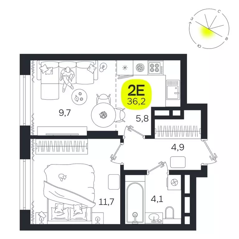 2-комнатная квартира: Екатеринбург, улица Титова, 19Б (36.2 м) - Фото 0