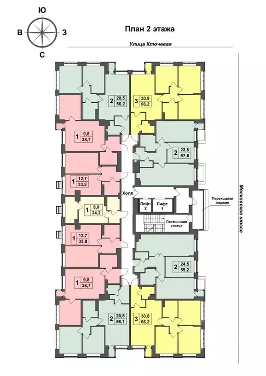 1-к кв. Тульская область, Тула пос. Горелки, Ключевая ул., 10 (38.1 м) - Фото 2