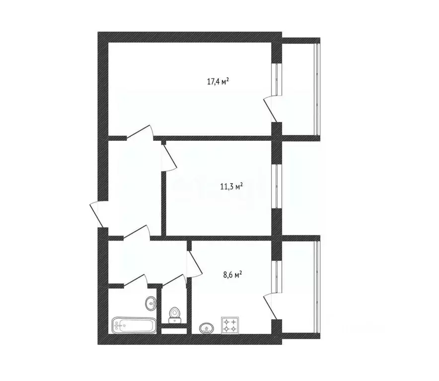 2-к кв. Белгородская область, Белгород ул. Есенина, 42 (50.9 м) - Фото 2