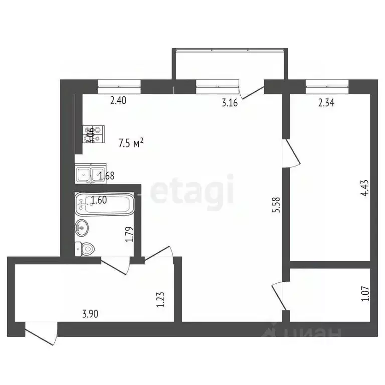 2-к кв. Омская область, Омск ул. Чкалова, 33 (45.2 м) - Фото 1