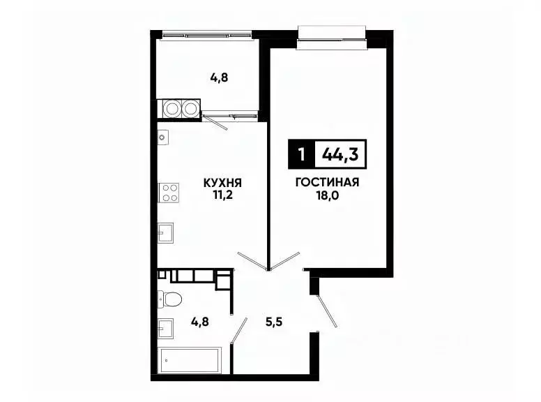 1-к кв. Ставропольский край, Ставрополь ул. Андрея Голуба, 14к2 (44.3 ... - Фото 0