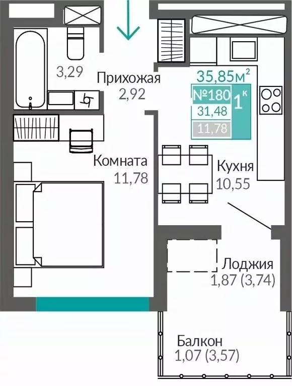 1-к кв. Крым, Симферополь Крымская роза мкр,  (31.48 м) - Фото 0