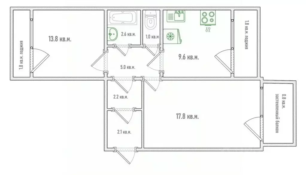 2-к кв. Омская область, Омск ул. Завертяева, 9к6 (52.0 м) - Фото 2