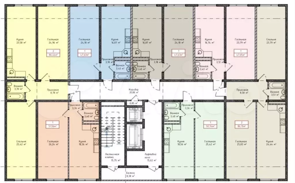 2-к. квартира, 87 м, 7/8 эт. - Фото 1