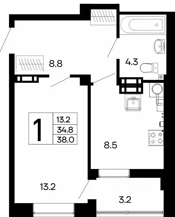 1-к кв. Крым, Феодосия ш. Симферопольское, 48к1 (38.0 м) - Фото 0
