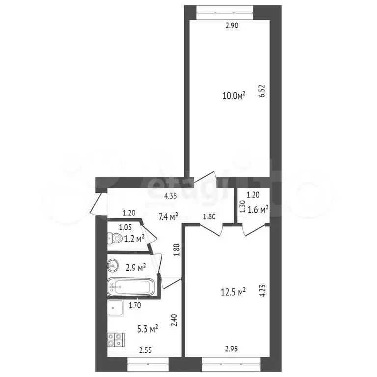 2-к. квартира, 45,7 м, 1/5 эт. - Фото 0