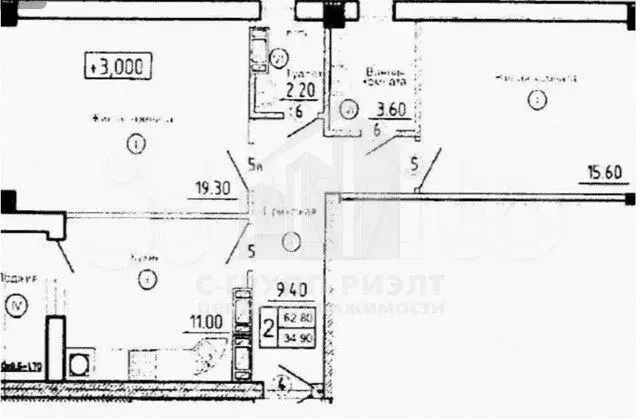 2-к. квартира, 62,8 м, 6/9 эт. - Фото 0