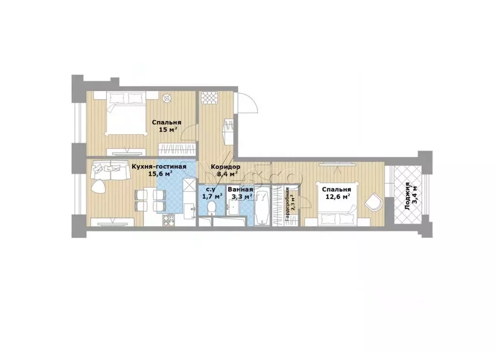 3-к кв. Москва ул. Берзарина, 32А (62.7 м) - Фото 2