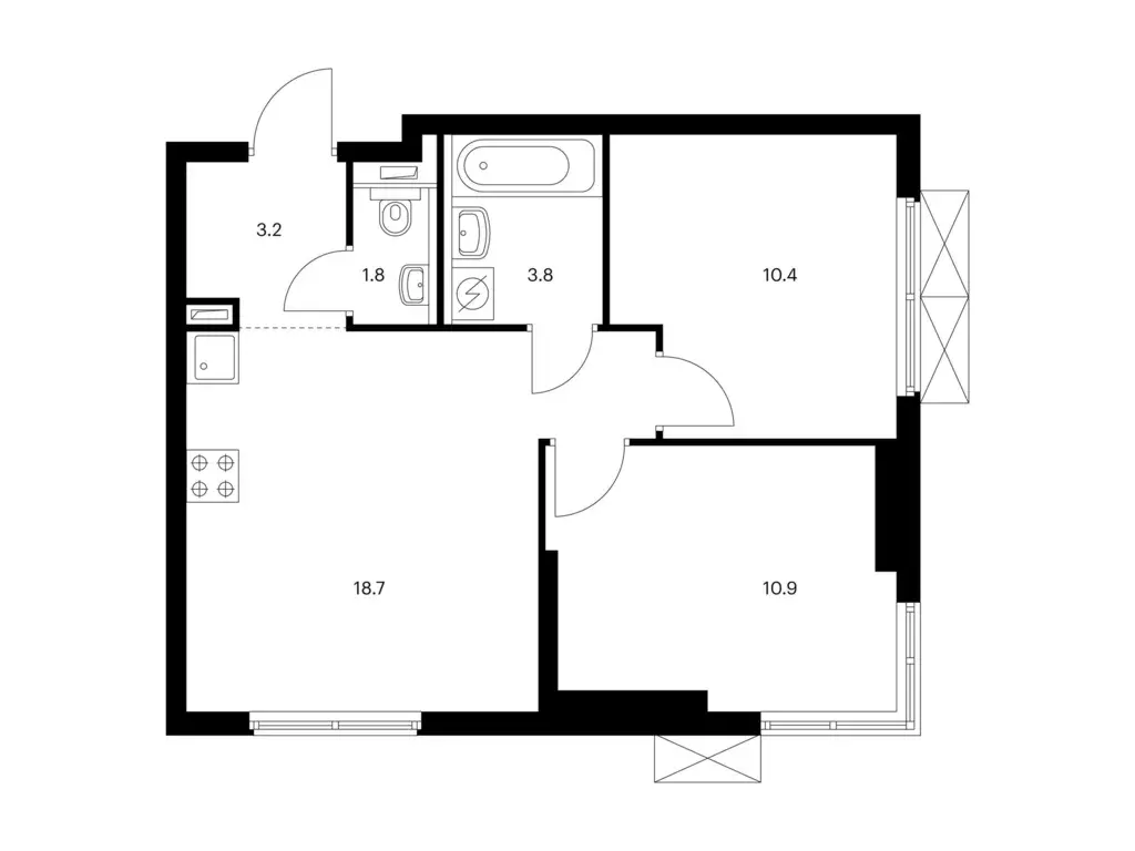 2-к квартира, 48.8 м - Фото 0