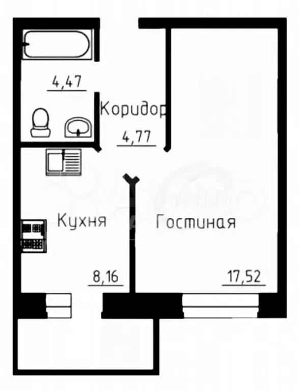 1-к. квартира, 33,1 м, 4/17 эт. - Фото 0