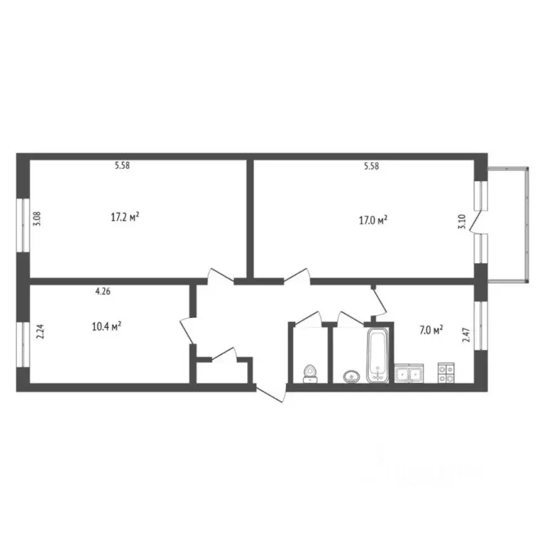 3-к кв. Тюменская область, Тюмень Таврическая ул., 10 (62.0 м) - Фото 2