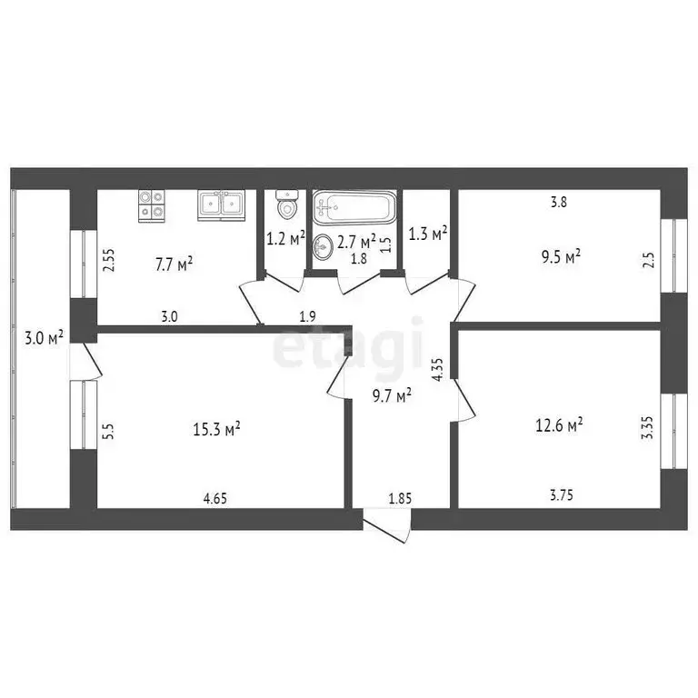 3-комнатная квартира: Саранск, улица Косарева, 112 (60 м) - Фото 1