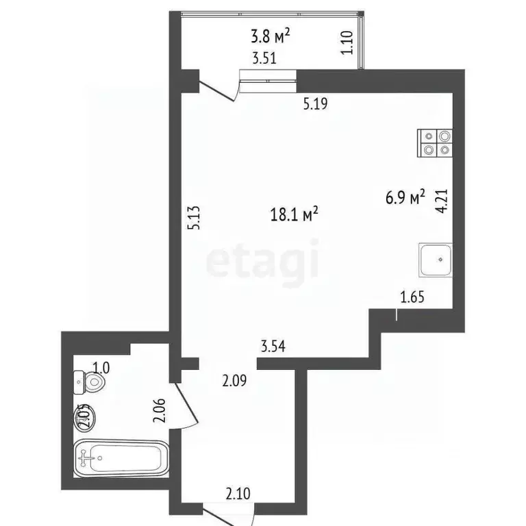 Студия Тамбовская область, Тамбов Колхозная ул., 1Ак1 (35.4 м) - Фото 1