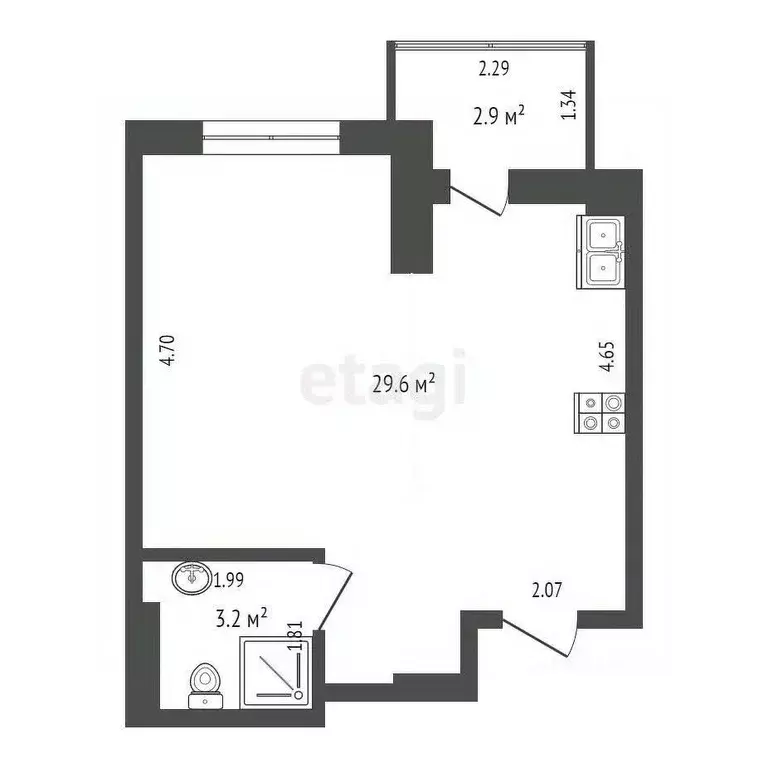 Студия Краснодарский край, Краснодар ул. Селезнева, 4/15к2 (32.8 м) - Фото 1