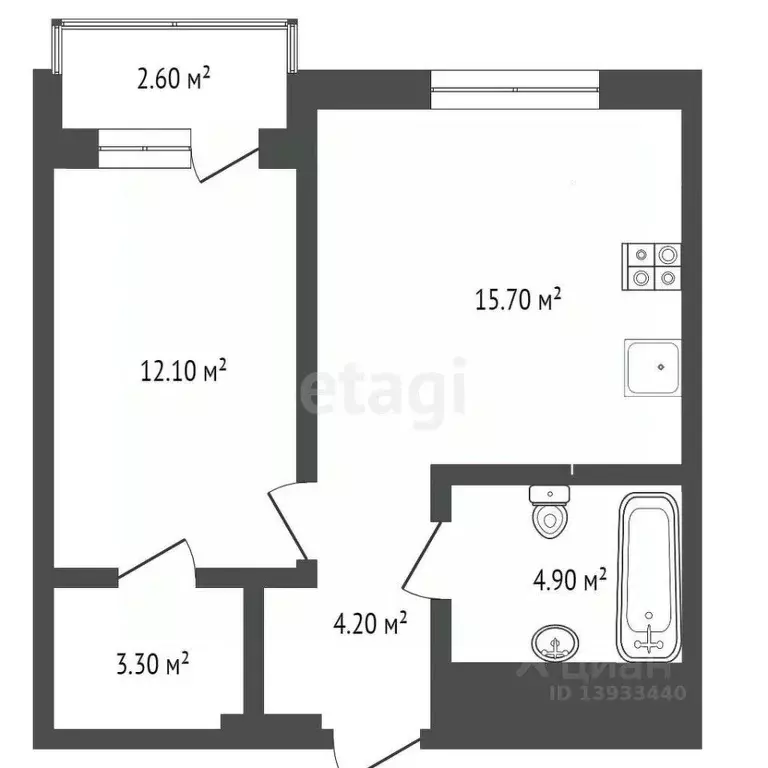 1-к кв. Тюменская область, Тюмень Новгородская ул., 9А (40.2 м) - Фото 1