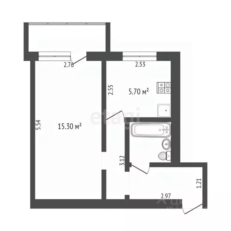 1-к кв. Тюменская область, Тюмень Мельзаводская ул., 54 (29.8 м) - Фото 2