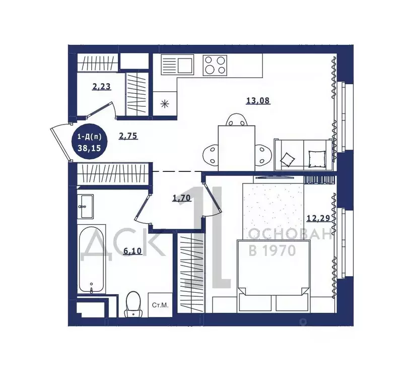 1-к кв. Ханты-Мансийский АО, Сургут Высоковольтная ул., 6/2 (38.15 м) - Фото 1
