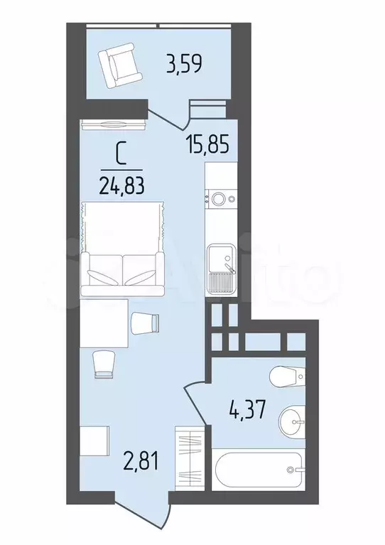 Квартира-студия, 24,8 м, 8/18 эт. - Фото 0