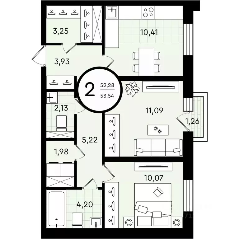 2-к кв. Тюменская область, Тюмень ул. Александра Звягина, 7 (53.54 м) - Фото 0