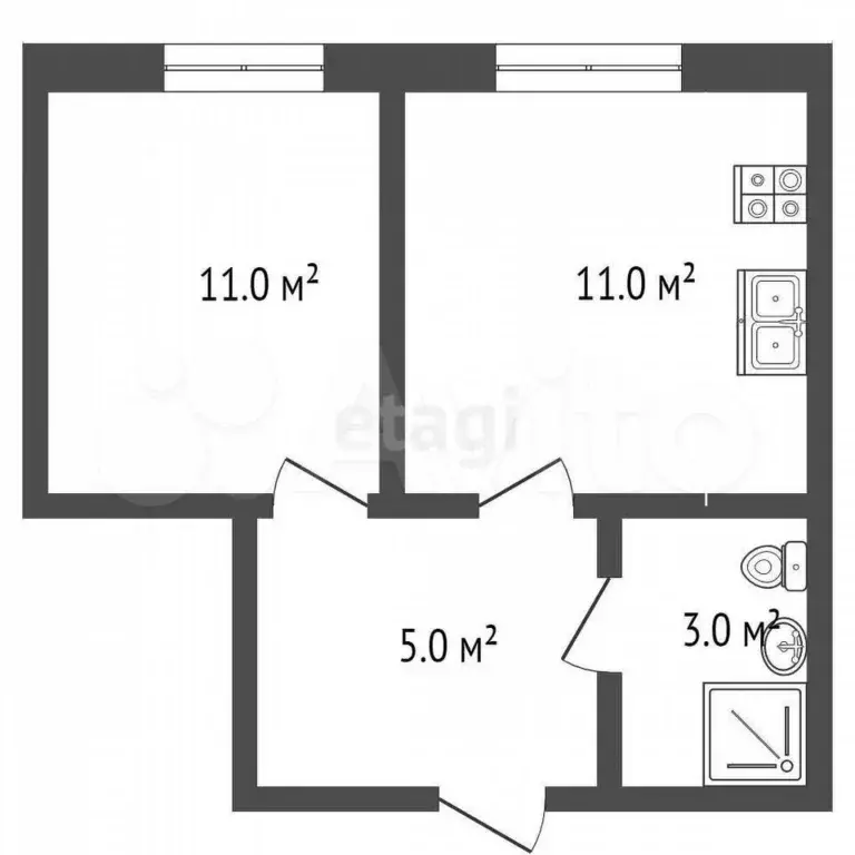 2-к. квартира, 30 м, 3/5 эт. - Фото 0