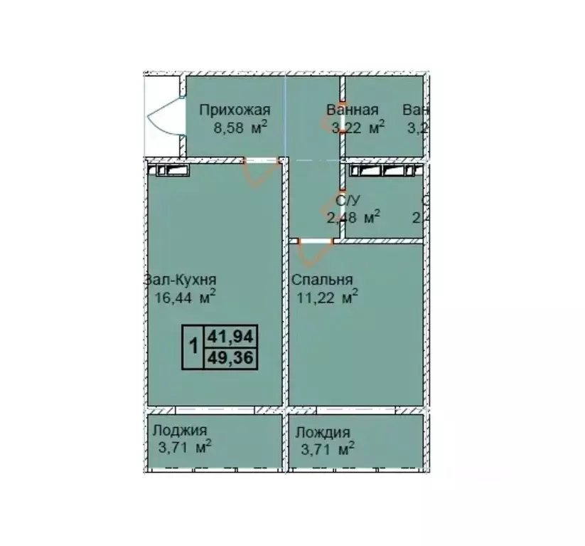 1-к кв. Чеченская республика, Грозный пос. Строителей,  (49.36 м) - Фото 1