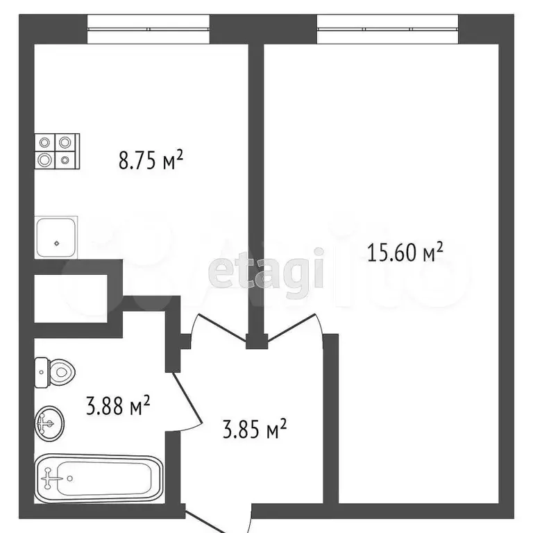 1-к. квартира, 31 м, 3/5 эт. - Фото 1