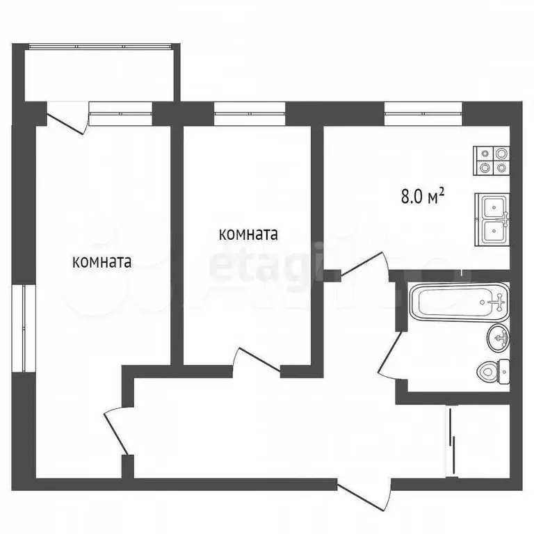 2-к. квартира, 43 м, 5/5 эт. - Фото 0