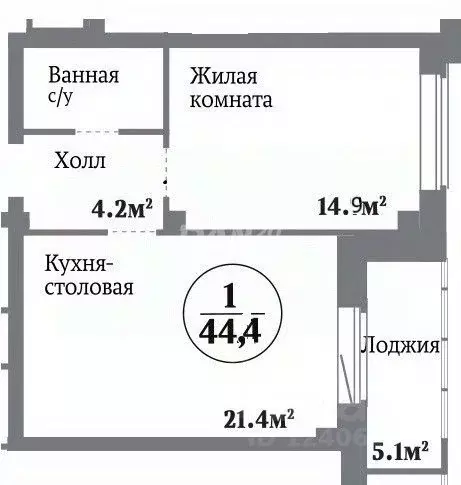 2-к кв. Челябинская область, Челябинск ул. Татищева, 256 (44.4 м) - Фото 1