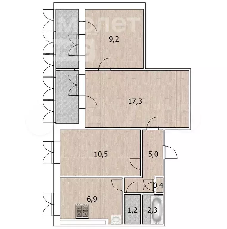 3-к. квартира, 57,1 м, 7/9 эт. - Фото 0