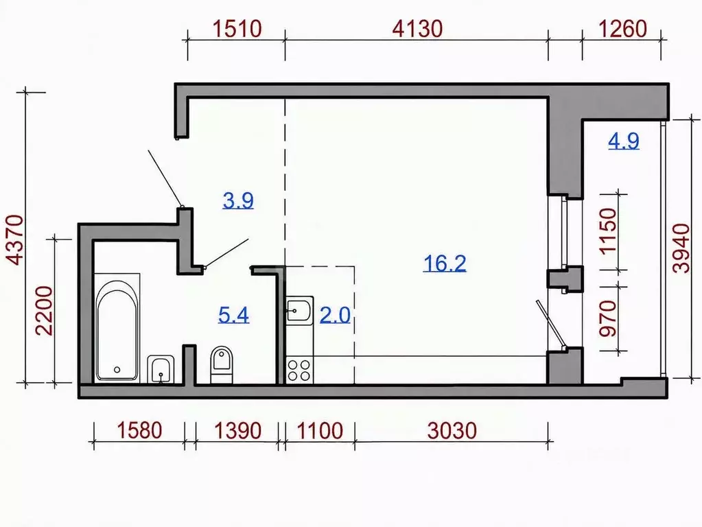 Студия Иркутская область, Иркутск Сибирская ул., 26 (29.95 м) - Фото 2