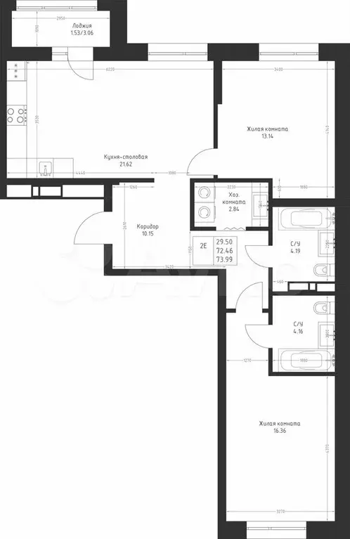 2-к. квартира, 74 м, 4/23 эт. - Фото 1