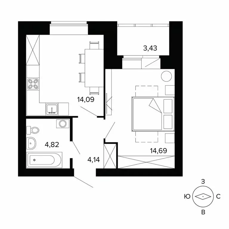 1-комнатная квартира: Берёзовский, улица Победы, 5Б (41 м) - Фото 0