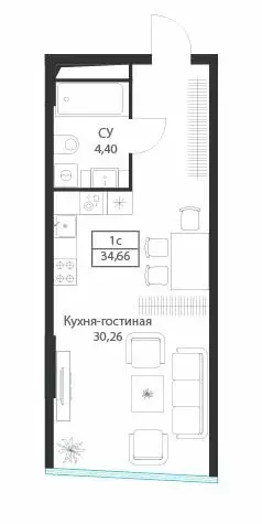 Квартира-студия: Москва, улица Академика Ильюшина, 21с5 (34.66 м) - Фото 0