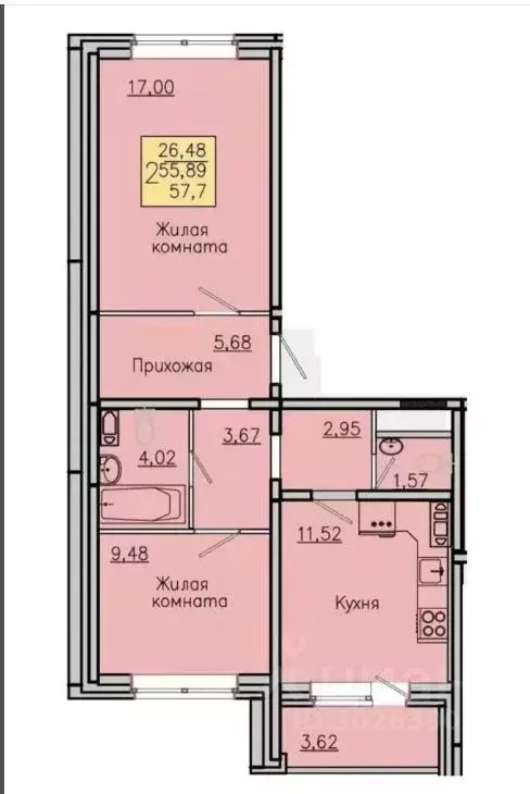 2-к кв. Воронежская область, с. Новая Усмань ул. Полевая, 44 (57.7 м) - Фото 0