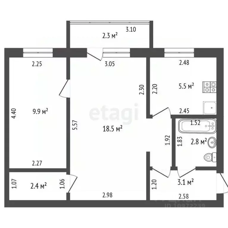 2-к кв. Башкортостан, Стерлитамак ул. Дружбы, 68 (43.7 м) - Фото 1